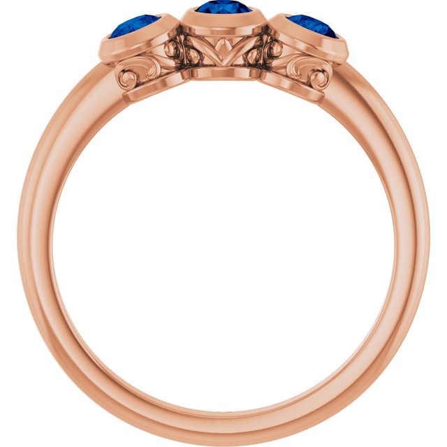 14K Rose Natural Blue Sapphire Three-Stone Ring